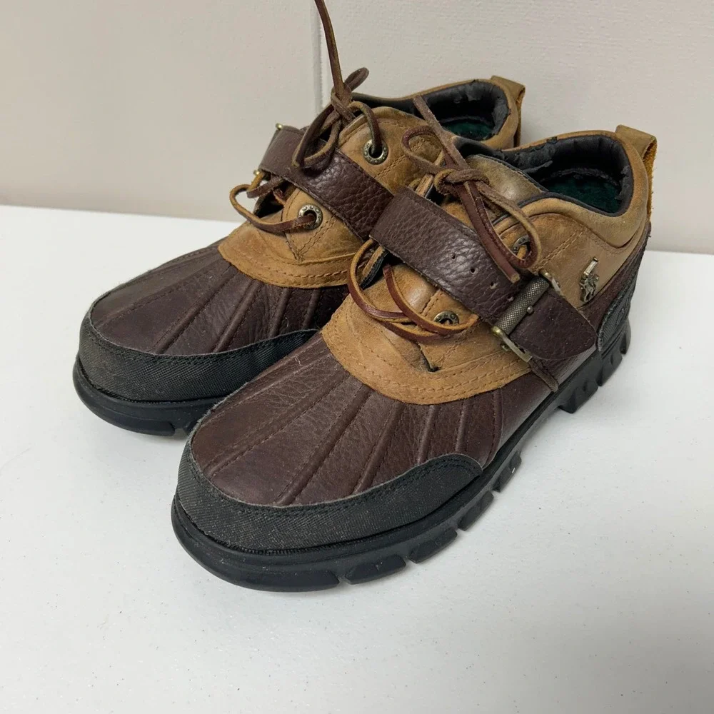 Polo Ralph Lauren Dover III Duck Boots Mens 7.5D Brown Leather Buckle Strap